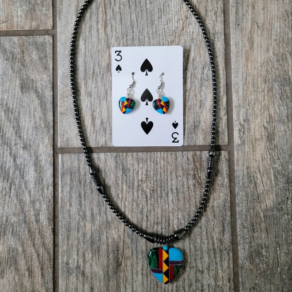 Navajo Multi Stone Necklace and Earrings Set - Picture 1 of 10